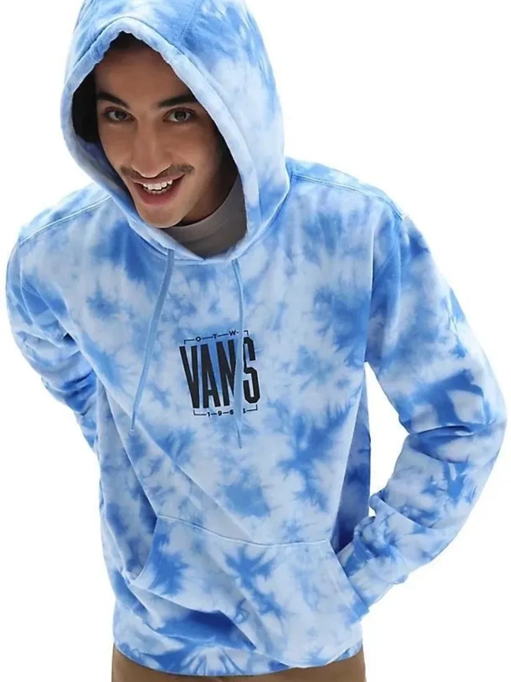 Vans Men’s Light Blue and White Tie-Dye Crewneck Hoodie